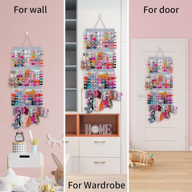 JOYMOMO Hair Bow Holder Organizer For Girls Hanging Bow Holder For Girls Hair Accessories Storage Organizer For Headbands, Hair Clips, Hair Ties, Scrunchies (Without Hair Bows) (gray) - Image 5